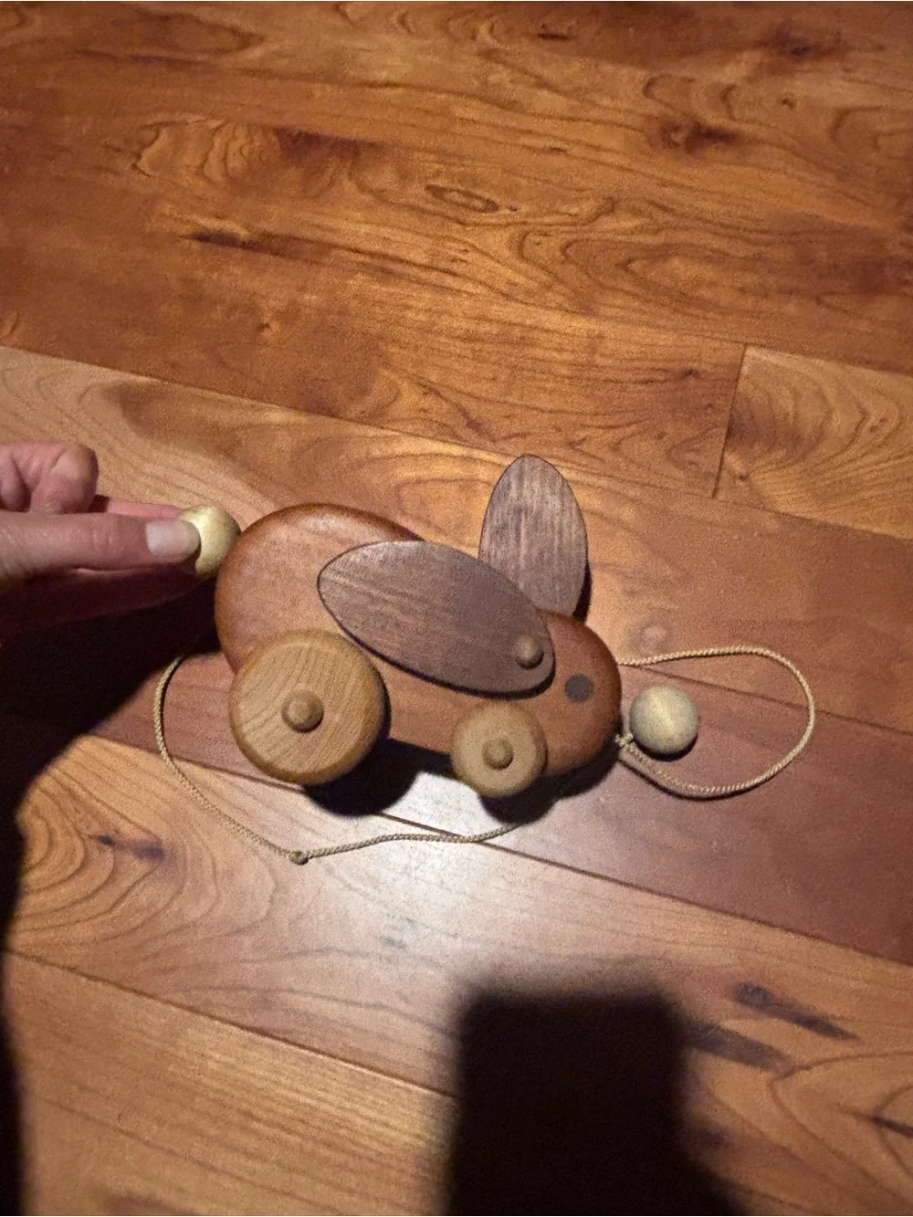 Wooden Bunny Pull Toy with String - Brown